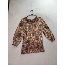 Essentials by Milano Blouse Top Womens Large Multi Geo Print Long Sleeve Pleated - $13.88