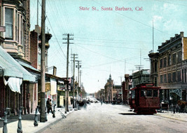 Santa Barbara California State Street Trolley Postcard Antique - £4.22 GBP