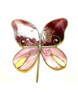 Purple and Pink Butterfly Stained Glass Garden Art Stake - £35.30 GBP