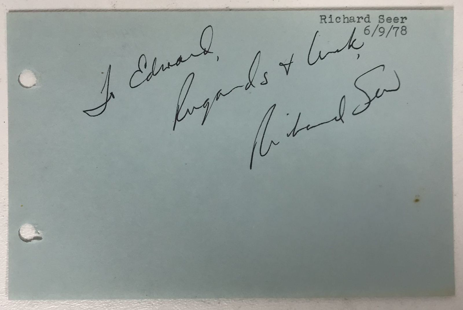 Richard Seer Signed Autographed Vintage 4x6 Signature Page #2 - $15.00