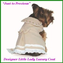 Designer Beige Victorian Style Pet Dress Coat Lace Green Pink Flower Design M/L - £11.11 GBP