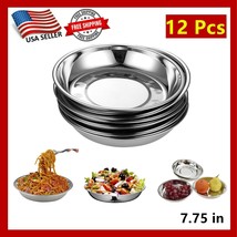 12 Pcs Stainless Steel Round Plates 7.75&quot; Dinner Plate Dish Camping Picnic - £23.40 GBP