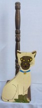 Vintage Retro Wooden Cat Kitty Siamese Yellow Brown Standing Toilet Pape... - $23.64