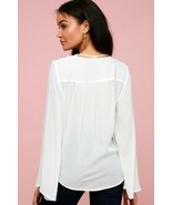 Lulus Coastline Cruising Blue and White Embroidered Bell Sleeve Top Sz S - £23.34 GBP