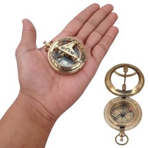 Brass Sundial Compass Vintage Style Engraved Pocket Compass Push Button Compass  - £30.28 GBP