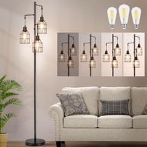 69In Dimmable Floor Lamp For Living Room, Industrial 3-Light Tree Floor Lamp Bla - £78.00 GBP