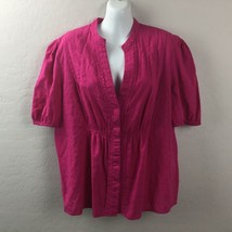 Kim Rogers Womens Short Sleeve Fitted V-Neck Blouse Top Button Down Large - $24.99