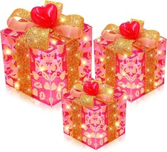 [ 8 Modes &amp; Timer ] 3 Pack Valentines Day Decor Lighted Gift Boxes with Red 3D - £36.78 GBP