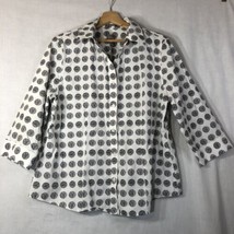 Chico&#39;s Size 2 White w Black Striped Dots Button Up Shirt 100% Cotton - £19.71 GBP