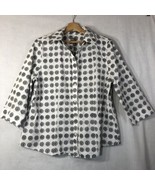 Chico&#39;s Size 2 White w Black Striped Dots Button Up Shirt 100% Cotton - £19.48 GBP