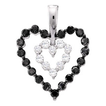 14k White Gold Womens Black Color Enhanced Diamond Double Nested Heart Pendant - £257.03 GBP