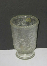 Vintage Fenton Clear Glass Footed Vase Old Homestead Scene - £23.35 GBP