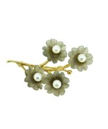 14k Yellow Gold Pin with Smoky Quartz Carved Flowers and Pearls (#J454) - $10,212.29 MXN