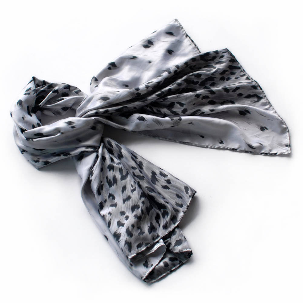 Silver Leopard Design Delicately Soft Silk Scarf(Small)