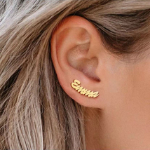 1 Pair Personalized Custom Name Earring For Women Cursive Nameplate Earring Gift - £6.36 GBP