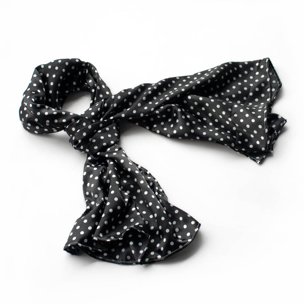 Black Background Small Cute White Dot Design Silk Scarf(Large)