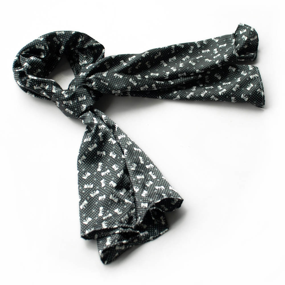 Black Lovely Bowknot Design Natural Elegant Silk Scarf(Large)