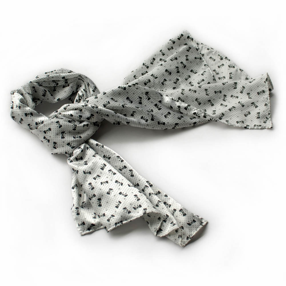 White Lovely Bowknot Design Natural Elegant Silk Scarf(Large)