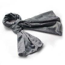 Black &amp; White Stripe Elegant Natural Silk Scarf(Large) - £13.62 GBP