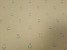 VTG Waverly Sweet Yellow Background Pink Blue Tiny Floral Wallpaper Double Roll - £23.36 GBP