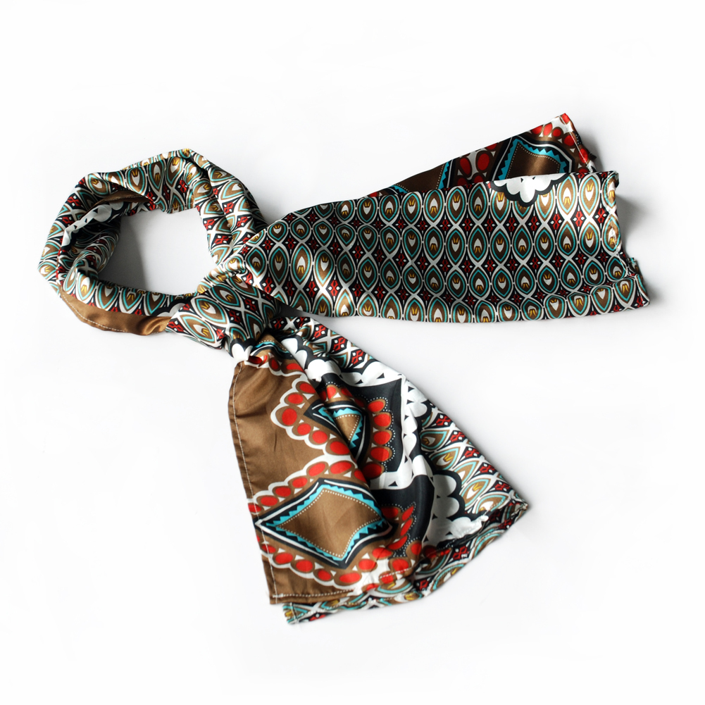 Brown Tone Fantastic Multi-Patterns Silky Scarf(Large)