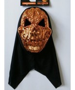 Halloween Metallic Orange Skull Mask With Hood Attached Scary Costume - £9.08 GBP