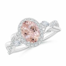 Angara Natural 8x6mm Morganite Halo Ring in 14K White... - $2,067.12