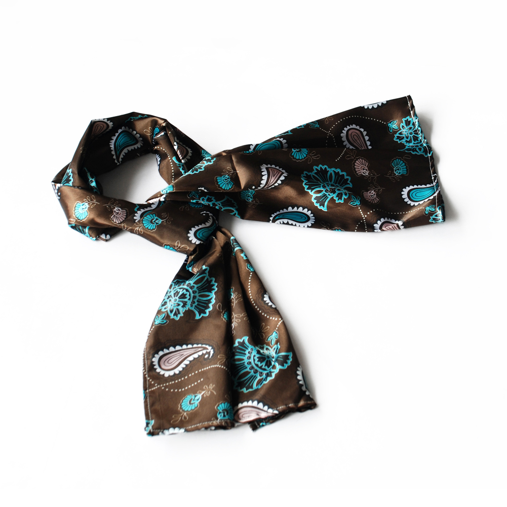 Dark Brown Paisley & Flower Pattern Elegant Scarf(Small)