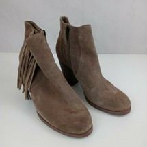 Vince Camuto Tan Suede Tasseled Side Zip Wedge Ankle Booties Size 9M - £38.04 GBP