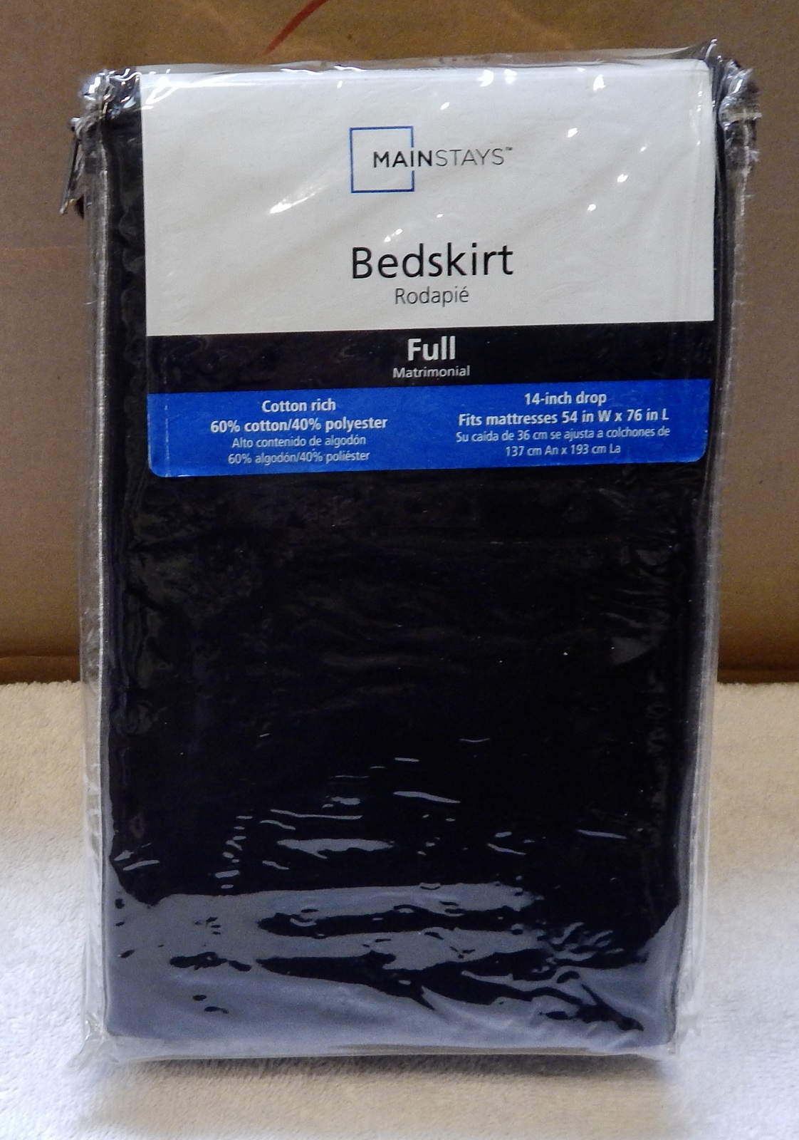 Bedskirt Full Size Black Mainstays 14&quot; Drop Fits 54&quot; x 76&quot; Mattress NIB ... - $7.49