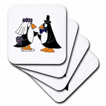 3dRose Funny Penguins Bride and Groom Ceramic Tile Coasters, Set of 4 - £6.67 GBP