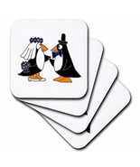 3dRose Funny Penguins Bride and Groom Ceramic Tile Coasters, Set of 4 - $11.64 CAD