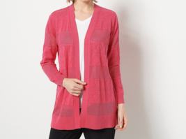 Susan Graver Cotton/Rayon Pointelle Sweater Cardigan Pink, Medium - £19.34 GBP