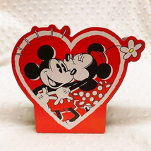 Disney Micky &amp; Minnie Valentine Heart Shaped Wooden Block Decor- NEW - £10.91 GBP