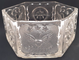 Indiana Glass Hexagon Dish Patriotic Eagle Star Tiara Clear Glass Vintage - £9.87 GBP
