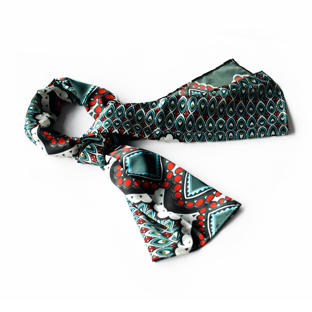 Dark Green Tone Fantastic Multi-Patterns Silky Scarf(Small)