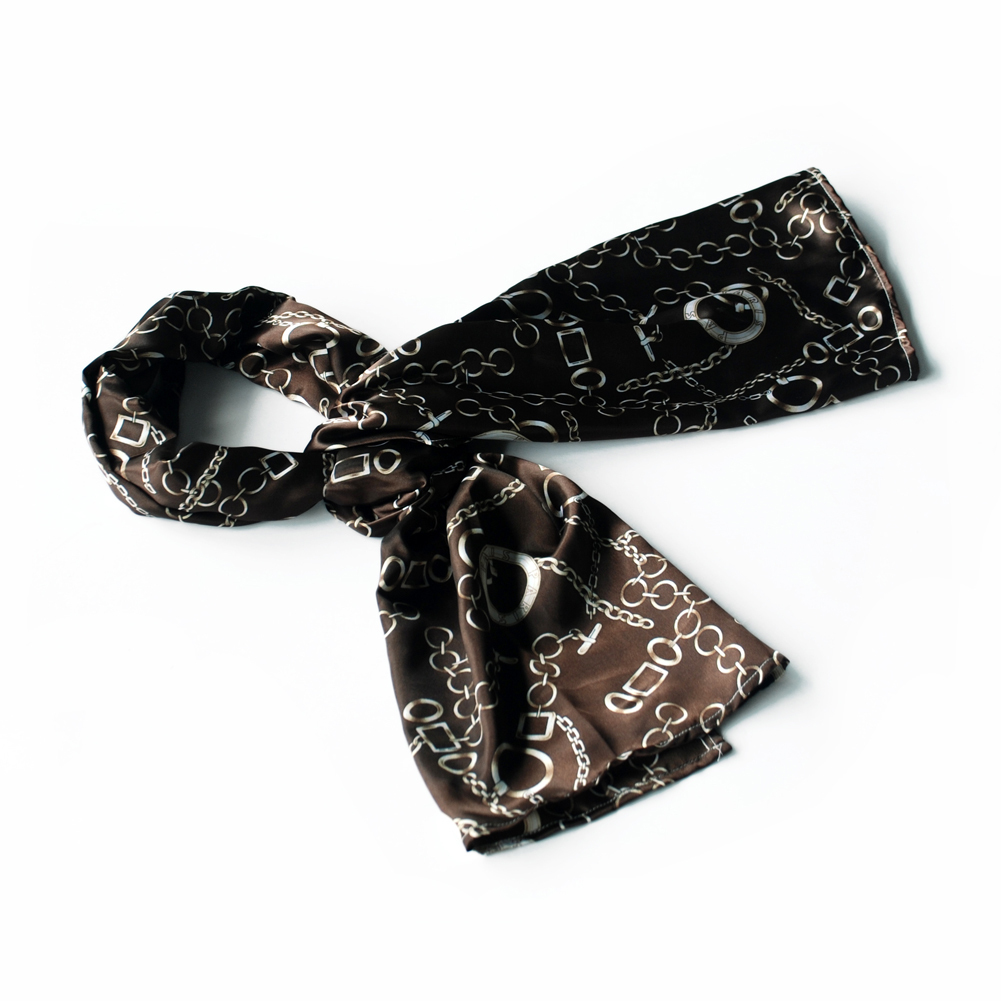 Chocolate Circle Chain Print Comfy Silk Scarf(Small)