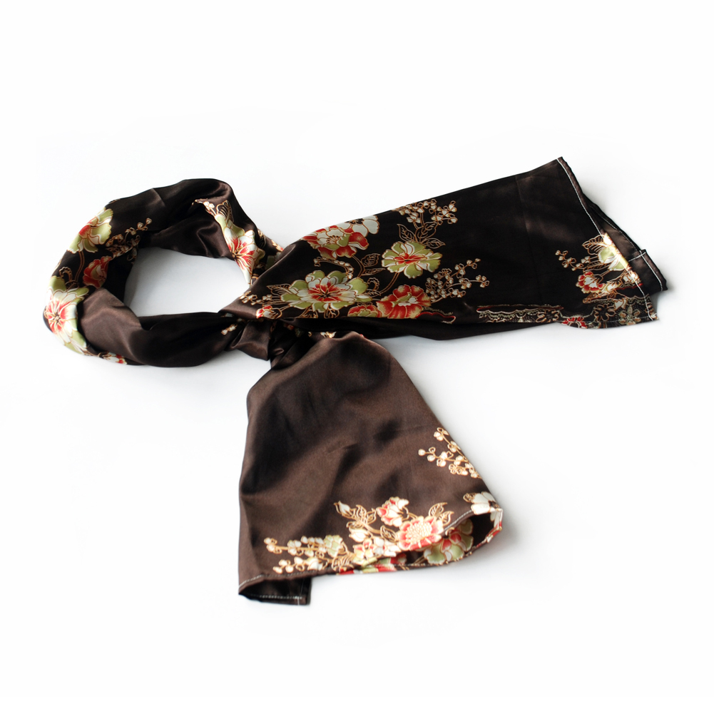 Brown Flowers Floral Exquisitely comfy Silk Scarf(Small)