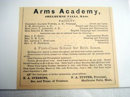 1889 Ad Arms Academy, Shelburne Falls, Mass. - £6.31 GBP