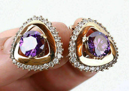 3.00CT Round Purple Amethyst Simulated Stud Earrings925 Silver Gold Plated - £70.50 GBP