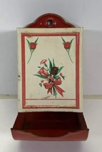 Vintage 1940s Metal Tin Enamelware Matchbox Stick Holder Red Rose Flowers - £15.77 GBP