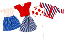 Vintage Barbie Clone Doll Clothes Lot Dress Skirt Pants Top Red Blue Stripe Dot - $32.00