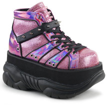 DEMONIA NEP100/PNHG Mens Gothic Punk Cyber 3&quot; Platform Pink Ankle Boots Shoes - £67.74 GBP