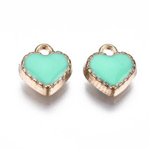 6 Tiny Heart Charms Enamel Gold Mint Green Love Findings Dangles Jewelry Making - £3.48 GBP