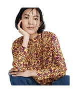 Apiece Apart Silk Sez Floral Pintuck Blouse Size 4 Yellow Pink Top Madew... - $81.49 CAD