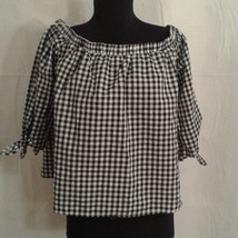 Caution to the Wind M off shoulder crop top black white gingham - £12.76 GBP