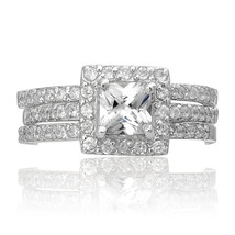 Sterling Silver Princess Cut Halo Ring Set .5 Ct CZ Engagement Wedding Rings NEW - £27.97 GBP