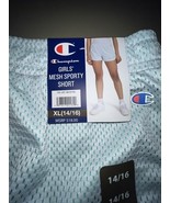 Champion Girls Mesh Sporty Short XL (14/16) Bright White With Mint Green... - $328.18 MXN