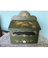 Vtg Hand Painted WOOD MAIL Storage PRIMITIVE FOLK ART Box Roses Shabby s... - $60.41 CAD