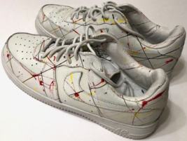 NIKE Air Force 1 Red Yellow Splatter Paint White Low Top Shoes Sneakers ... - £60.91 GBP